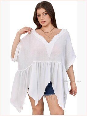Plus Size Dolman Sleeve V-Neck Ruffle Peplum Blouse Casual Flowy Top